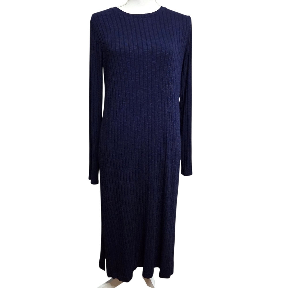 Michael Stars Dress Ivy Ribbed Crewneck Midi Dress Moziac Blue Medium - Picture 2 of 10